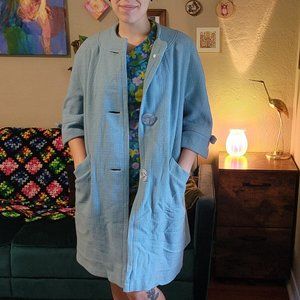Gorgeous Vintage Lined Powder Blue Elbow Length Coat with Statement Buttons